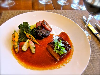 Red-cooked pork belly with winter vegetables