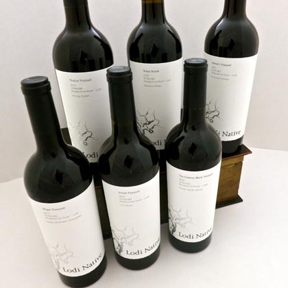 The six Lodi Native Zinfandels, available in a wood case package at Lodi Wine & Visitor Center