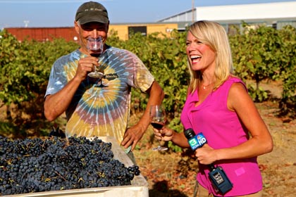 September 5: Macchia’s Tim Holdener being interviewed by KCRA-TV’s Tamara Berg in his “Oblivious” Zinfandel vineyard (nearly “forgotten” ancient vines on Lodi’s east side)