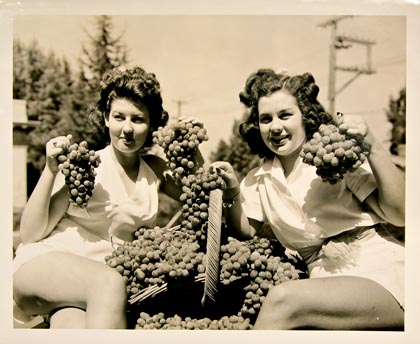 1941 Lodi Grape Festival beauty queens proudly displaying Tokay grapes