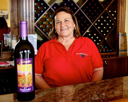 Barsetti Vineyards’ Janice Barsetti with her west side grown Zinfandel – one of the finest, silkiest, most fragrant in Lodi…