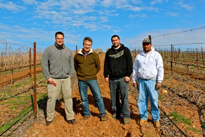 Turley's Tegan Passalacqua (left) with the Bokisch crew in Liberty Oaks Vineyard