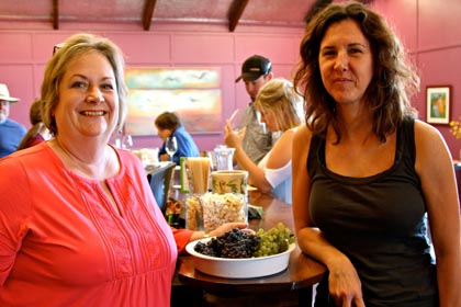 With Sue Tipton of Acquiesce (Lodi’s only “white-wine-only” winery) with just-picked Piquepoul Blanc and Grenache grapes