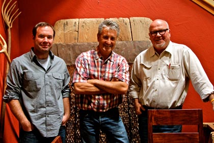 May: Bokisch Ranches' Markus Bokisch (center) with two Santa Cruz Mountains winemakers (Nathan Kandler on left, Michael Martella on right) who also source grapes from Lodi