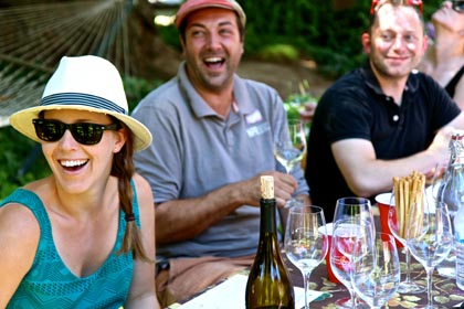 At Harney Lane Winery, visitors enjoying tastes of Lodi