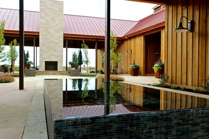 Reflection pool between winery and tasting room