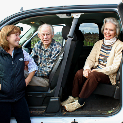 Jillian Johnson DeLeon, the late Al Bechthold and Wanda Woock Bechthold in Bechthold Vineyard