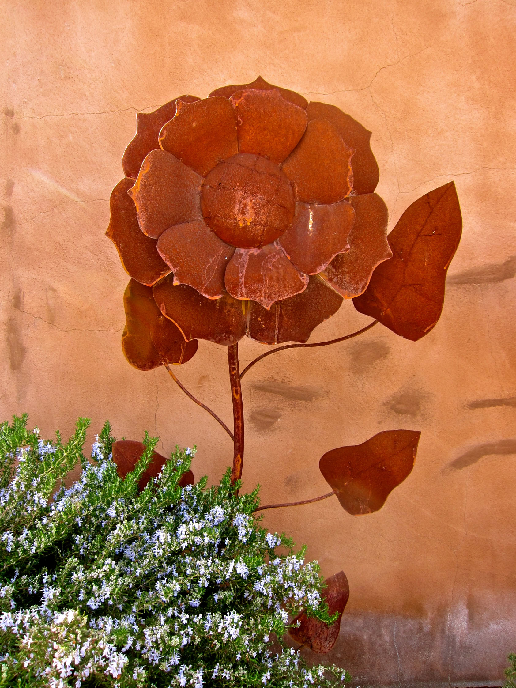 Metal flower sculpture representing wine grapes by Lodi Winegrape Commission, outdoor art installation in Lodi, California.