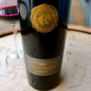 Close-up of a 2006 Teroldego Reserve wine bottle from Lodi Winegrape Commission.