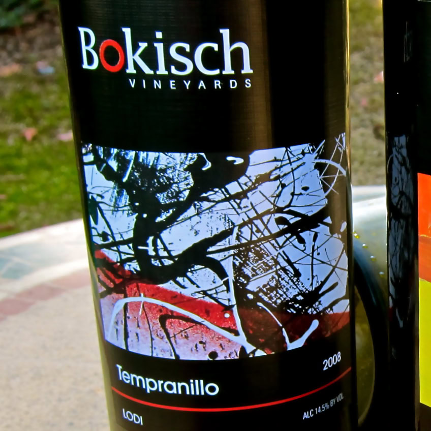 Bokisch Vineyards Tempranillo 2008 wine bottle with artistic label design.