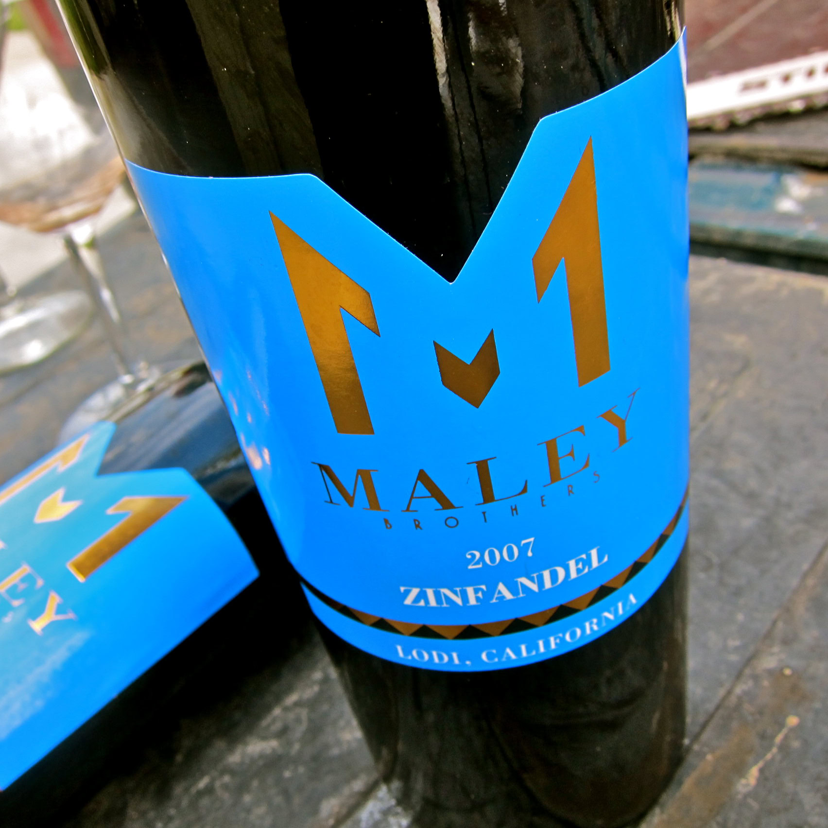 Close-up of Mailey Zinfandel wine bottle label from Lodi, California, showcasing the 2007 vintage.