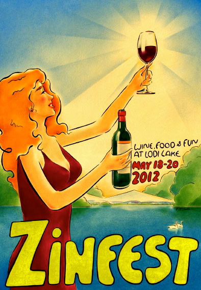 Woman holding a glass of red wine at Zinfest wine festival at Lodi Lake, California, May 18-20, 2012.