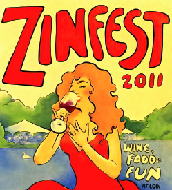 Woman enjoying wine at Zinfest 2011 in Lodi, California, celebrating local wines and food.