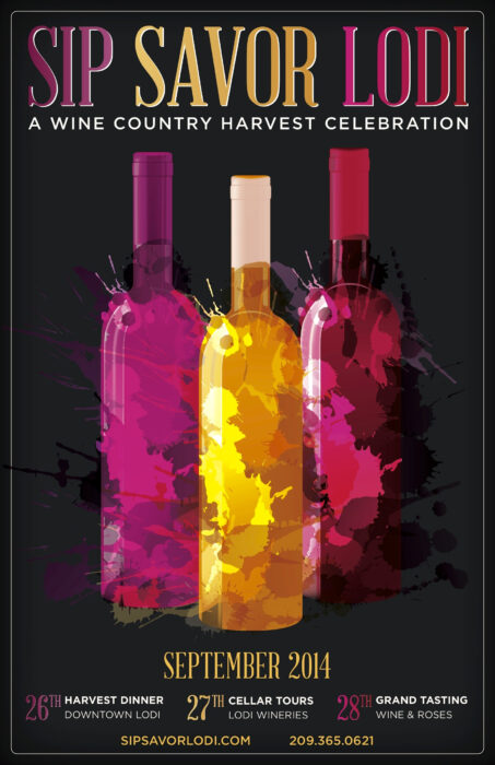 Colorful wine bottles for SIP SAVOR LODI wine celebration in September 2014.