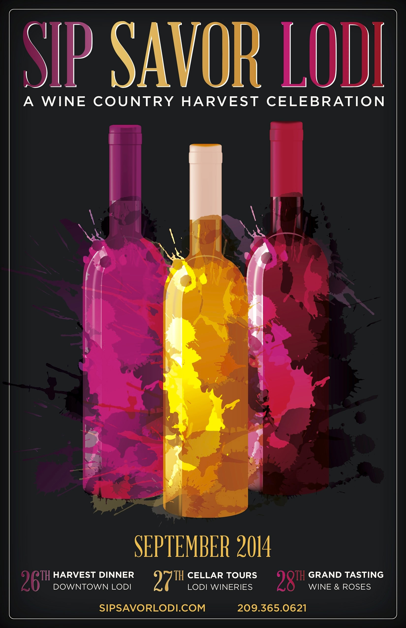 Colorful wine bottles for SIP SAVOR LODI wine celebration in September 2014.