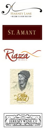 Collection of logos from Lodi Winegrape Commission, St. Amant, Kiaza Wines, Alia Mosa, and Jeremy Wine Co.