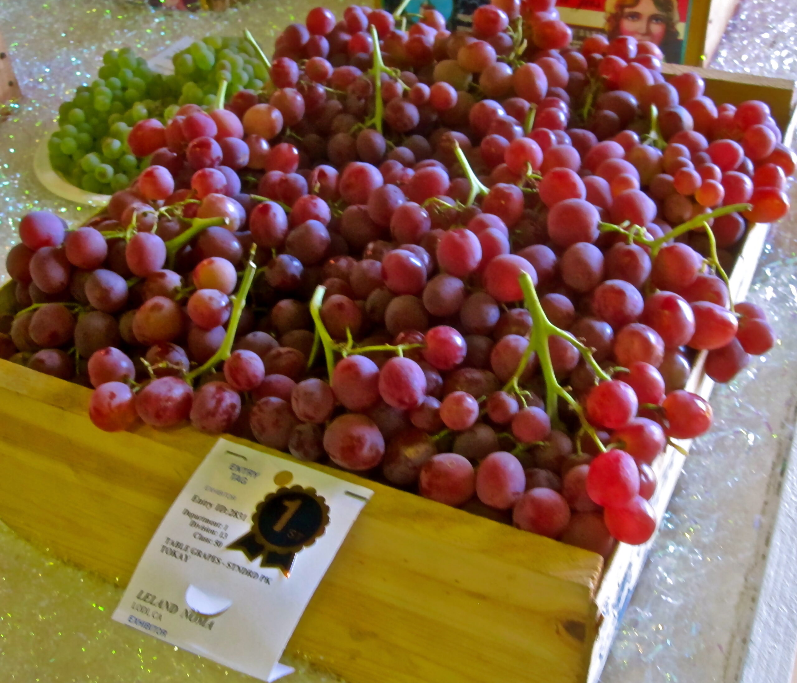 Fresh red and green grapes displayed at the Lodi Winegrape Commission event.