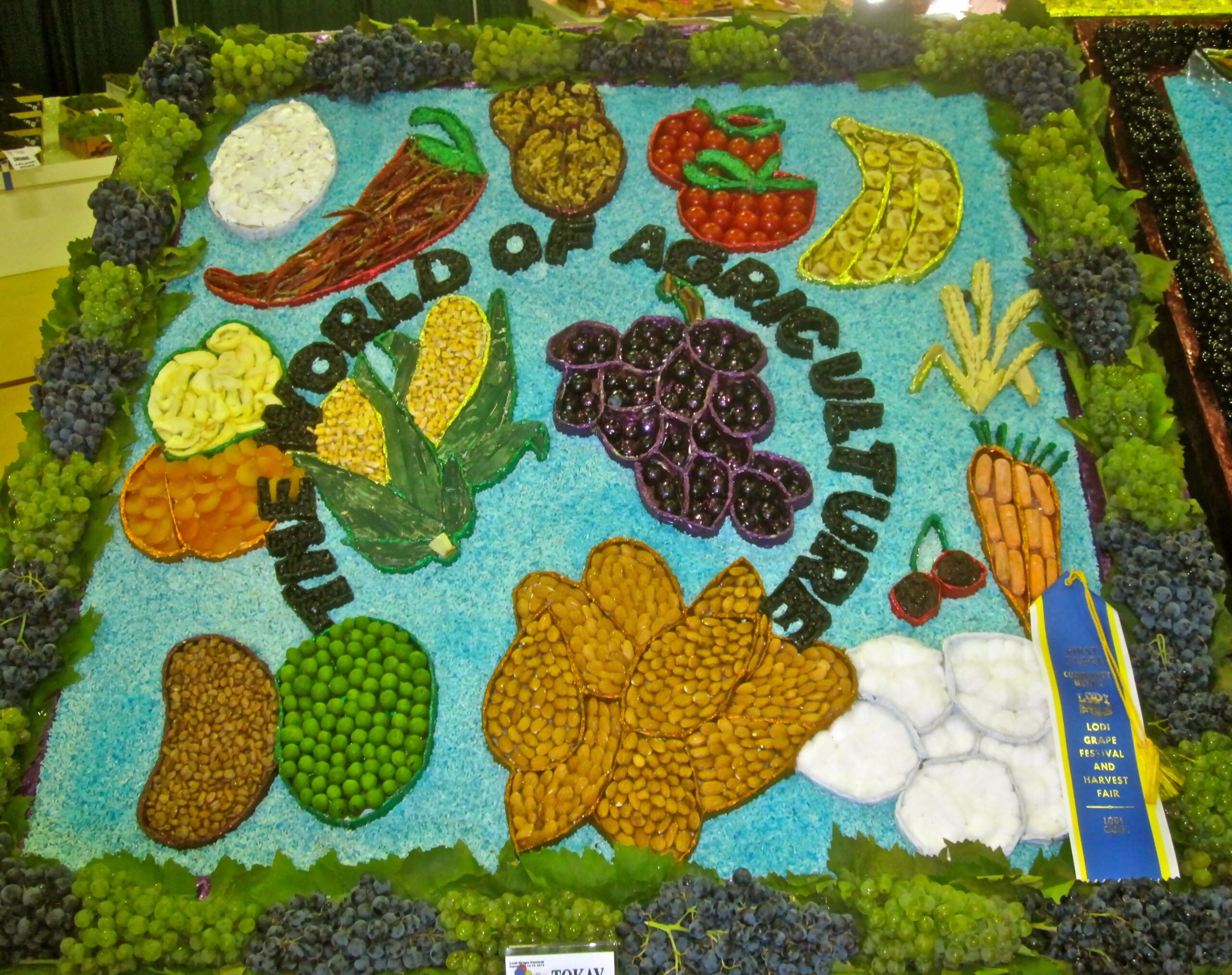 Colorful fruit and vegetable display representing the world of agriculture for Lodi Winegrape Commission.