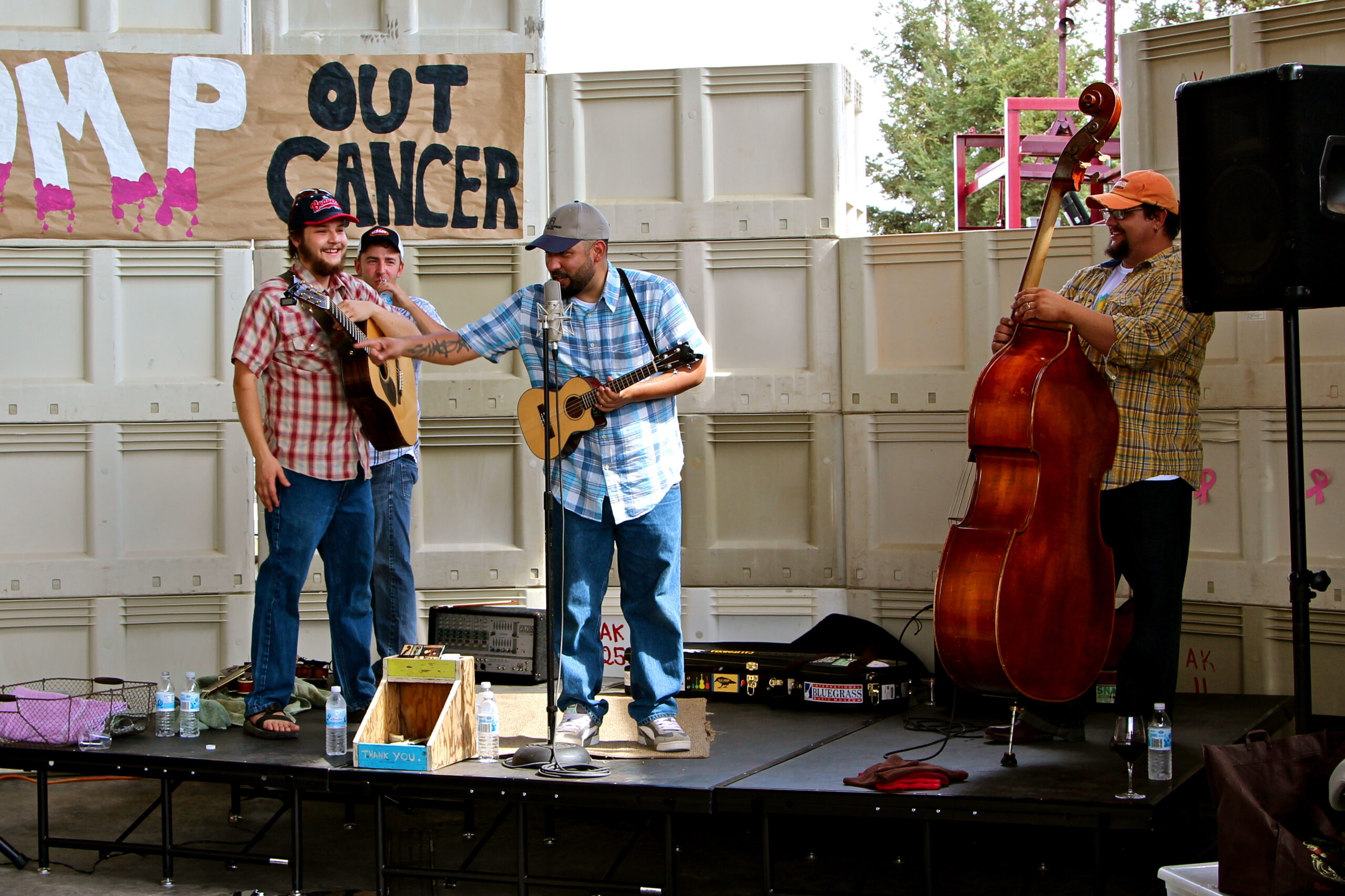Musicians performing at a Lodi Winegrape Commission event supporting cancer awareness.
