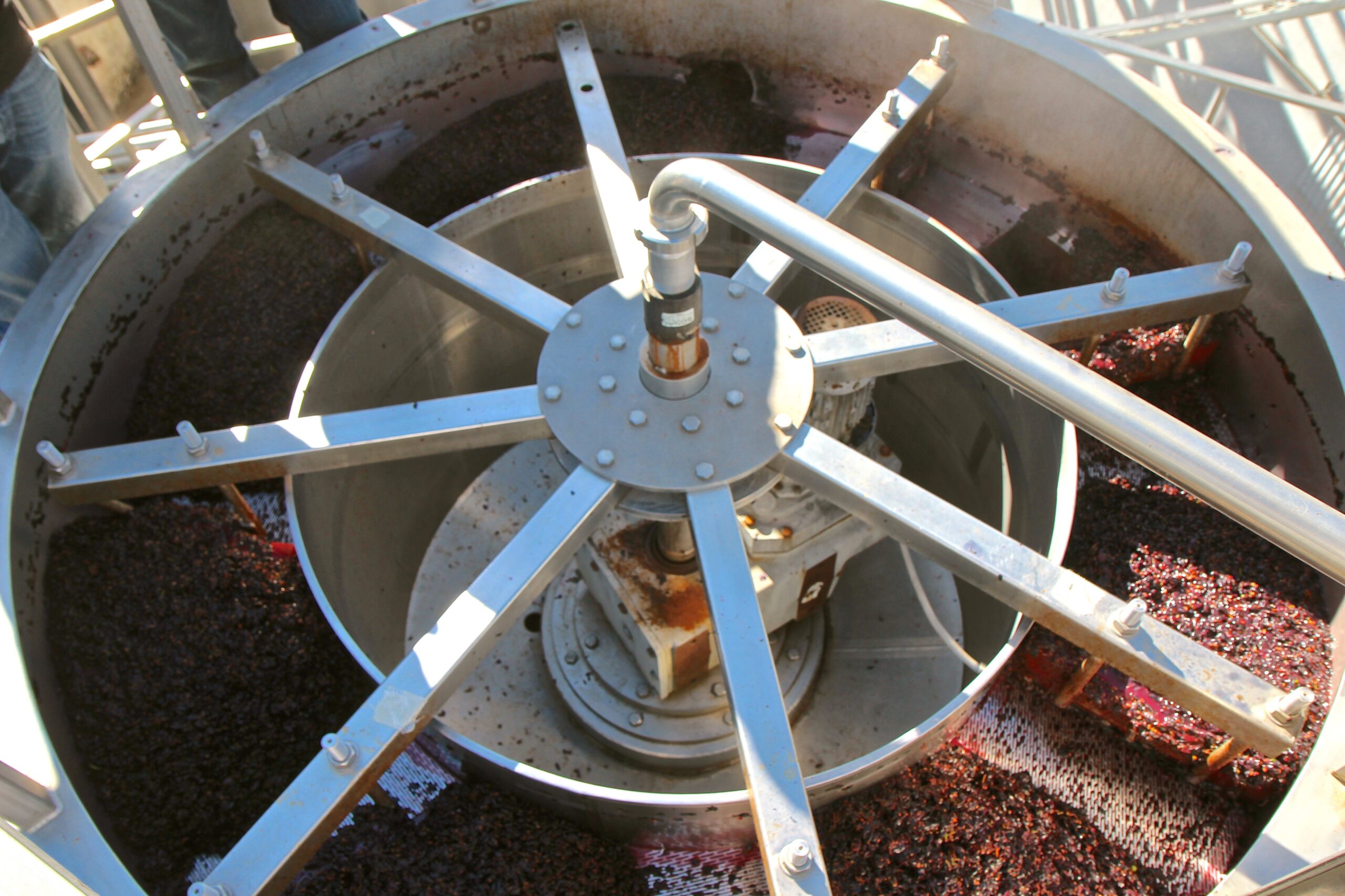 Wine grape processing equipment at Lodi Winegrape Commission vineyard.