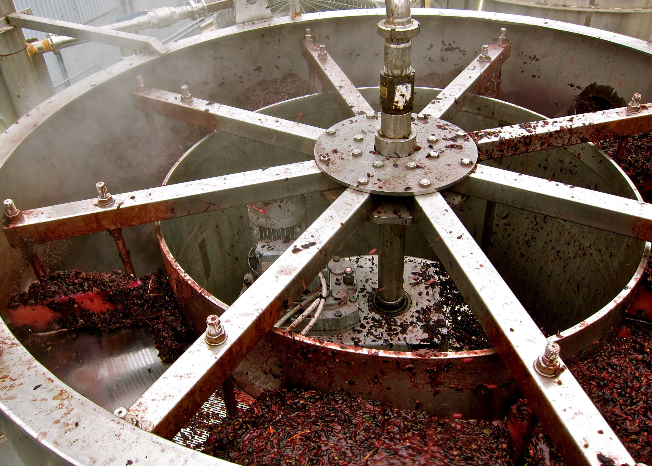 Grape crushing equipment at Lodi Winegrape Commission winery for wine production.