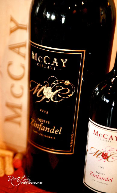 Bottle of McCay Cellars Zinfandel wine from 2008, featuring a black label with gold and white accents.