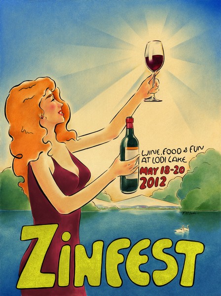 Woman holding a glass of red wine at Lodi Lake during Zinfest wine festival, May 18-20, 2012.