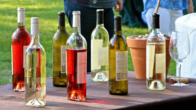 Selection of wine bottles from Lodi Winegrape Commission showcasing different varieties and colors.