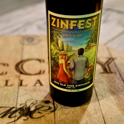 Bottle of Zinfest wine from Lodi Winegrape Commission with event details.