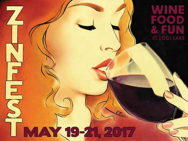 Vintage-style poster for Lodi Wine, Food & Fun event at Lodi Lake, May 19-21, 2017.
