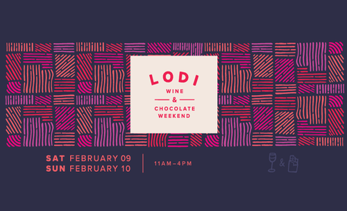 Lodi Wine & Chocolate Weekend event poster with dates and time details.