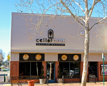 Exterior view of Cellardoor Tasting Gallery in Lodi, California, with storefront and signage visible.
