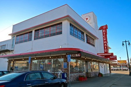 Exterior view of Richmond Restaurant, a popular dining spot in Lodi wine country with a classic Art Deco style.