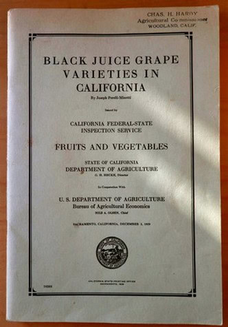 Cover of a report on black juice grape varieties in California by the California Department of Agriculture.