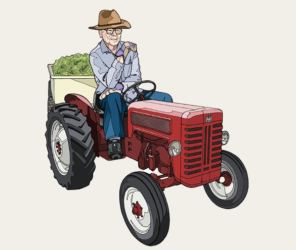 Lodi winegrower driving a red tractor with a grape harvest in the back.