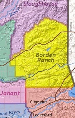Map of Lodi Winegrape Commission regions highlighting Borden Ranch and surrounding areas.