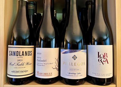 Collection of Lodi wine bottles including Sandlands, Marchelle, Pierlegos, and Lodi R.