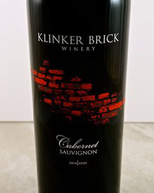 Klinker Brick Winery Cabernet Sauvignon wine bottle with red brick design label.