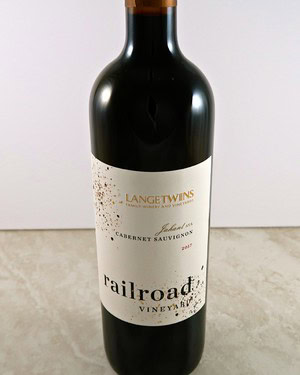 Bottle of Railroad Vineyard Cabernet Sauvignon from Lodi Winegrape Commission, showcasing local wine production.
