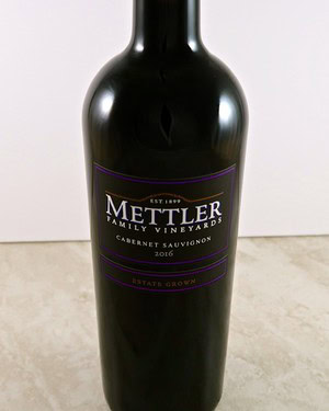 Bottle of Mettler Family Vineyard Cabernet Sauvignon 2016 wine from Lodi Winegrape Commission.
