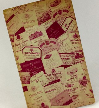 Collage of wine labels and vineyard advertisements promoting Lodi Winegrape Commission.