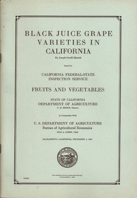 Cover page of a report on black juice grape varieties in California by the California Department of Agriculture.