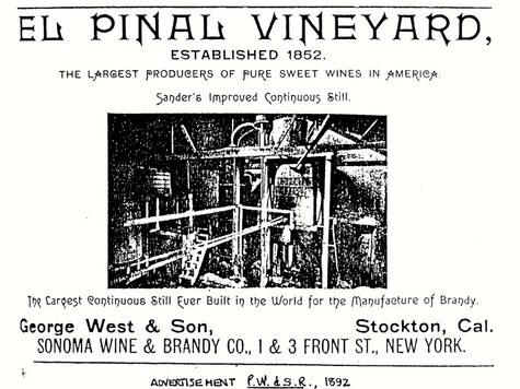 Vintage advertisement for Lodi Winegrape Commission promoting pure sweet wines and brandy production from 1892.