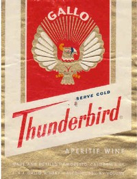 Vintage Thunderbird wine label featuring a majestic eagle and bold red and gold design for Lodi wine enthusiasts.