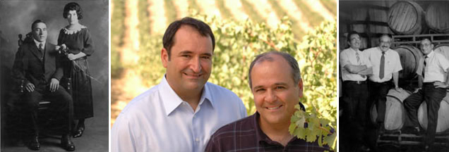 Two men smiling outdoors at a Lodi Winegrape Commission event, with grapevines in the background.