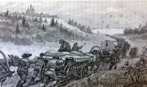 Vintage illustration of farmers plowing fields with horse-drawn equipment in Lodi wine country.