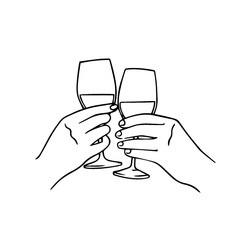 Two hands holding wine glasses in a toast, celebrating a special occasion.