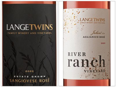 Lodi Winegrape Commission wine bottle featuring Sangiovese Rosé and Aglianico Rosé from 2020.