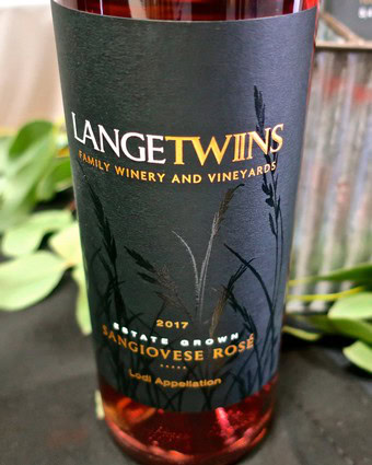 LangeTwins Sangiovese Rosé wine bottle label with vineyard imagery and vintage year 2017.