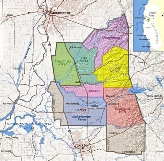 Map of Lodi wine region showing sub-AVAs and geographic features in California.